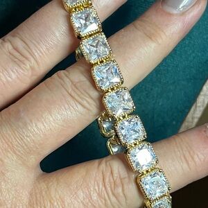 Dazzling Gold Square Tennis over 20ctw AAA CZ Bracelet-Stunning Piece 7”